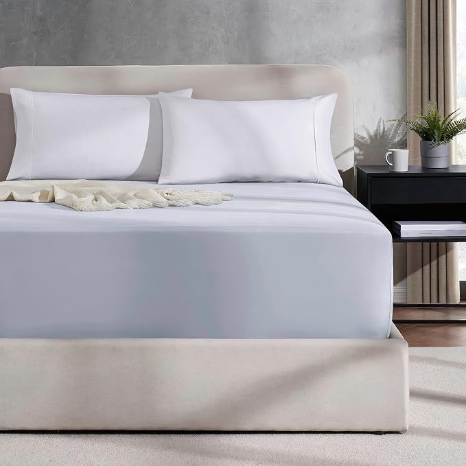 Nestl Ice Blue Extra Deep Pocket Twin Fitted Sheet Kids, Luxury Twin Size Fitted Sheet Only Easily Fits 18 to 24 Inch Mattress, Super Soft, Wrinkle-Free, and Breathable Bed Sheets with Corner Straps