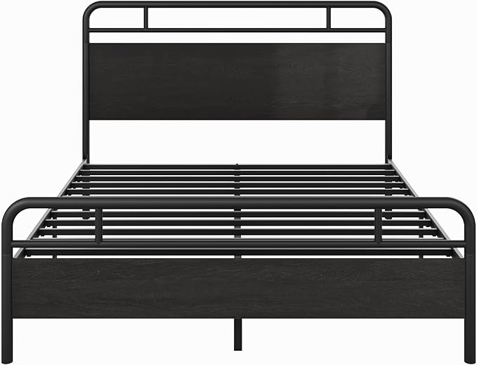 Allewie Full Size Platform Bed Frame with Wooden Headboard and Footboard, Heavy Duty 13 Metal Slats Support, Under-Bed Storage, No Box Spring Needed, Noise Free, Easy Assembly, Black Oak