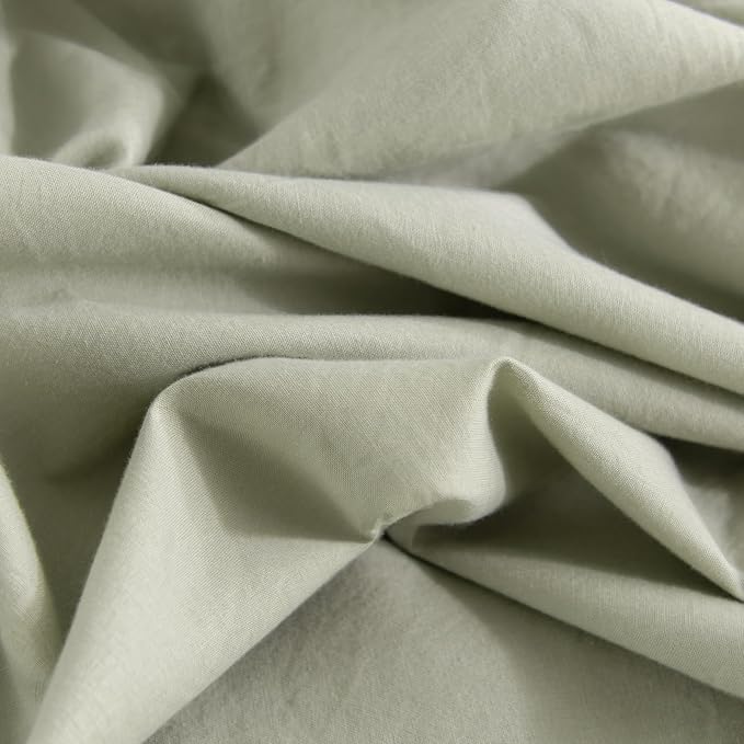 NEXHOME PRO Queen Duvet Cover Set – 100% Certified Organic Cotton with Washed Feel & Linen-Like Texture, Comfortable & Breathable, Home Bedding Set Sage Green (No Comforter)