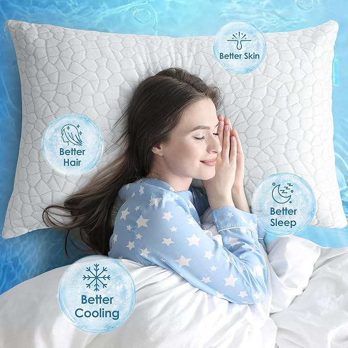 SUPA MODERN Cooling Pillow Standard Size 1 Pack, CertiPUR-US Shredded Memory Foam Pillows, Cool Bed Pillows for Hot Sleepers, Adjustable Firm Pillow for Side,Back,Stomach Sleepers, Better Sleep