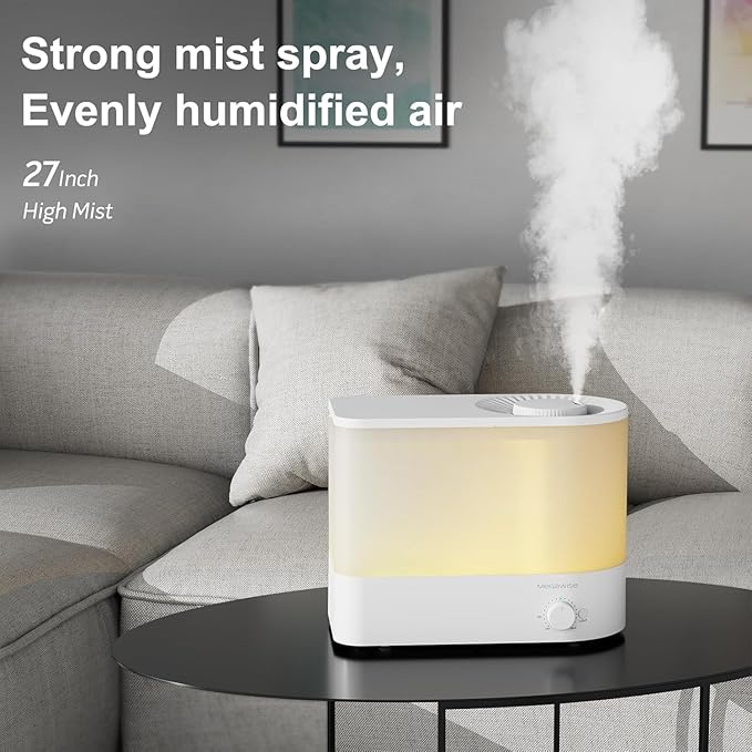 MEGAWISE 6L Ultrasonic Cool Mist Humidifier for Large Room, Bedroom, Baby Room and Plants, Quiet Under 28dB, Adjustable Mist Output, Auto Shut-Off, Low Power Humidifier