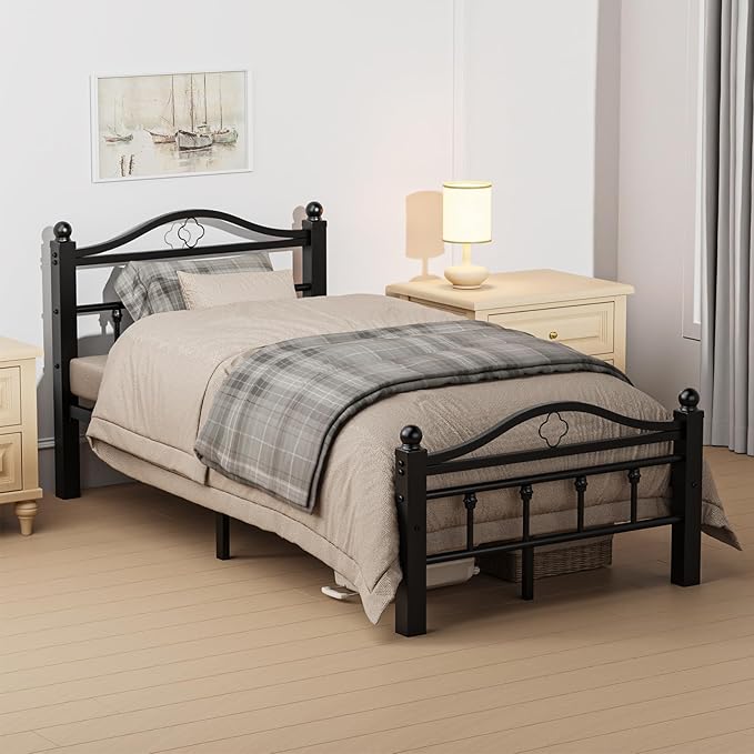 Twin XL Bed Frame with Headboard, 1500LBS Heavy Duty Twin XL Bed with Noise Free Design/12 Inch Under-Bed Storage Space/No Box Spring Needed/Tool-Free Assembly