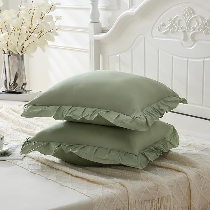 Merryword Green Pillowcases 18x18 Sage Green Throw Pillow Covers Pack of 2 Ruffle Pillowcase Cushion for Couch Sofa Bedroom