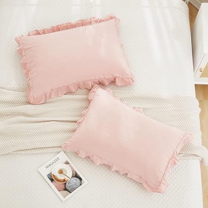 Merryword Pink Pillow Shams Standard Pillowcases 20x26inch Pink Ruffle Cute Pillow Cover Set of 2 Shabby Chic Soft Microfiber Pillowcases 2 Pack