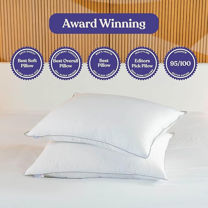 FluffCo Zen Fluff™ Down King Size Bed Pillow for Sleeping - 600 Fill Power White Duck Down - 300 TC Cotton Shell - Comfortable Pillows for Side, Back, and Stomach Sleepers - 20" x 36", 1-Pack, Firm