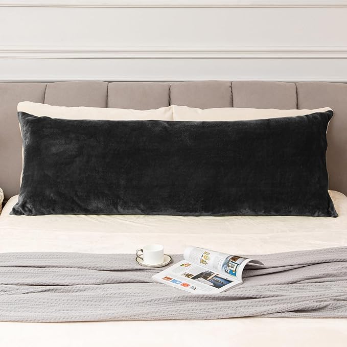 BEDELITE Body Pillow Cover with Zipper Closure, Super Soft and Cozy Fuzzy Fleece Pillowcase 20 x 54 Inches, Luxury Fluffy Plush Long Body Pillow Pillowcase for All Seasons(Black)