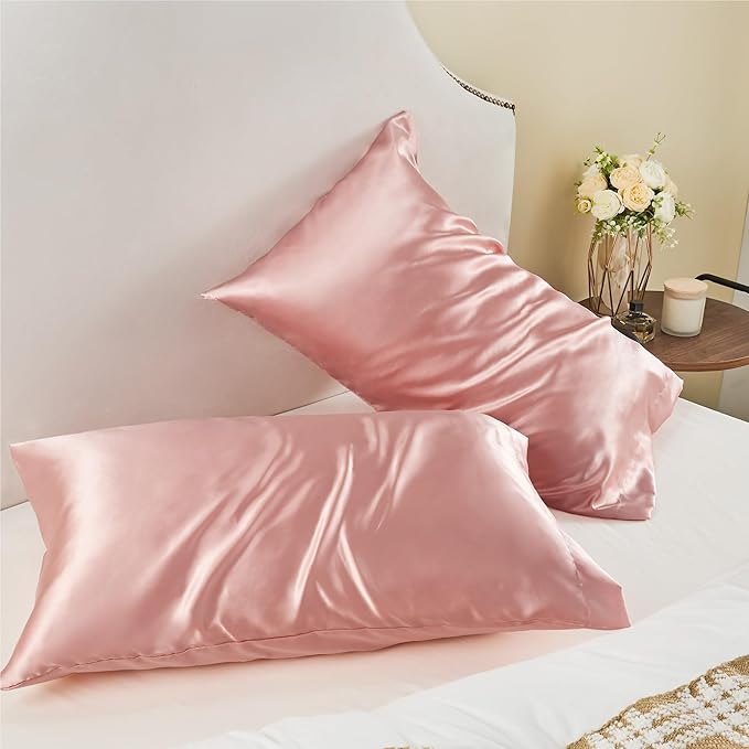 BEDELITE Satin Pillowcase for Hair and Skin, Super Soft and Cooling Similar to Silk Pillow Cases 2 Pack with Envelope Closure, Gift for Women Men(20"x36" King Size, Rose Pink)