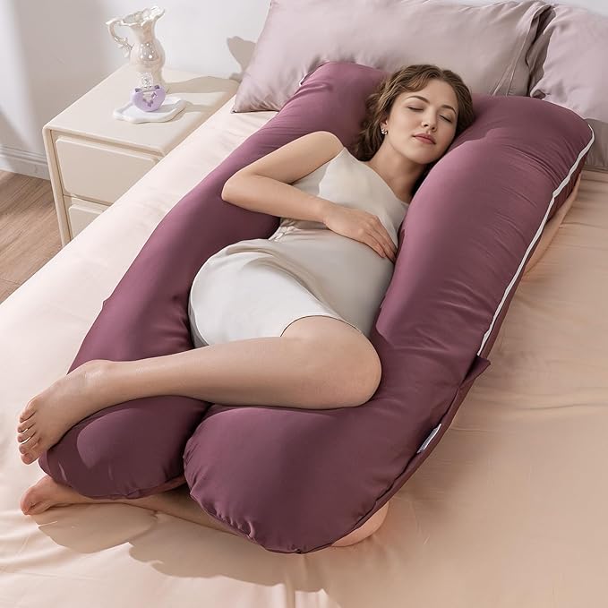 QUEEN ROSE Pregnancy Pillow, U Shaped Full Body Pillows for Sleeping Support, Maternity Pillow for Pregnant Women, Shiny Dark Purple