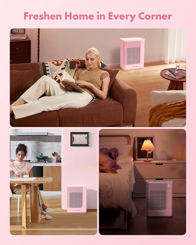 T356 New Pink Air Purifier for Home Large Room Bedroom Up to 1937 Ft² in 1 Hr With Double-sided Air Inlet, Air Quality and Light Sensors, HEPA Sleep Mode for Allergies, Dust, Smoke, Pet Hair