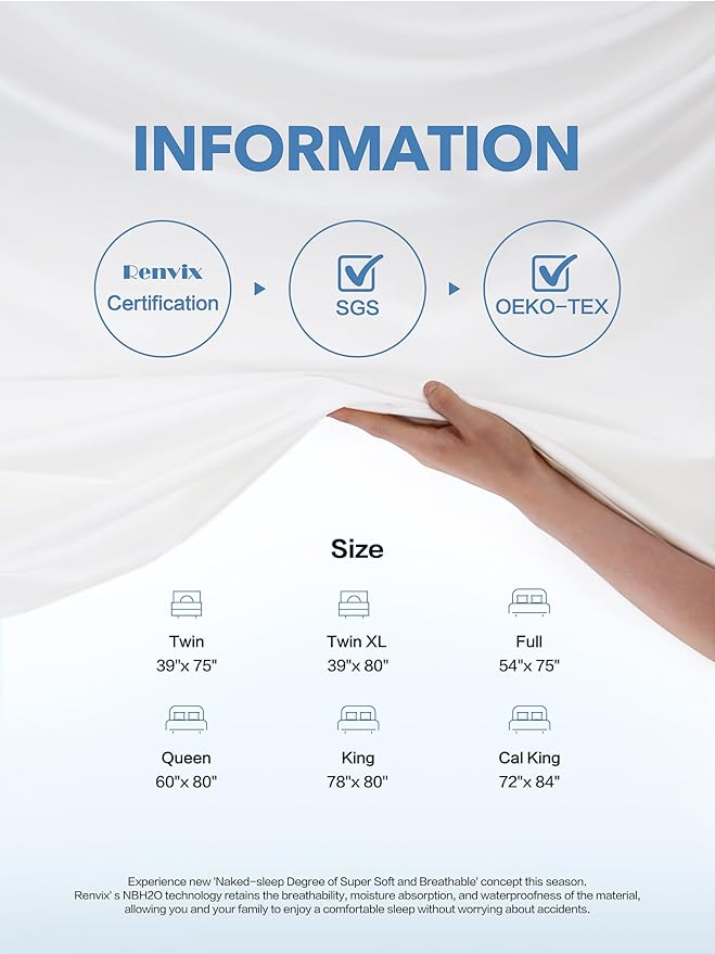 King Waterproof Mattress Protector, Premium Viscose from Bamboo Mattress Pad Ultra Soft Breathable, Noiseless Mattress Cover Fitted 8"-21" Deep Pocket