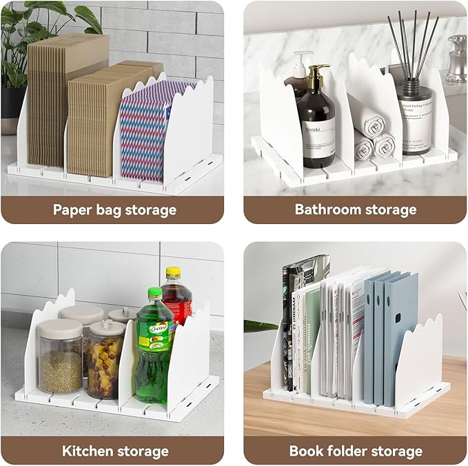SOYO Adjustable Purse Organizers for Closet, Acrylic Shelf Divider for Bag and Purse Storage, Pocketbook and Handbag Organizer, Bookshelf Separator Organizers for House, Office Use, White,2pc