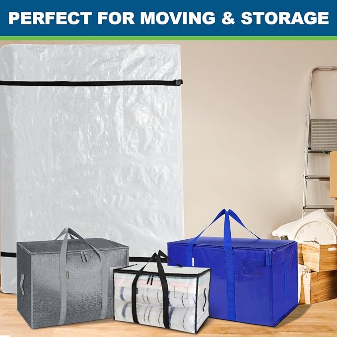 TICONN Mattress Bags for Moving, Heavy Duty Twin Mattress Cover Storage Bag with Full-Around Handle and Adjustable Buckles (Clear, Twin)