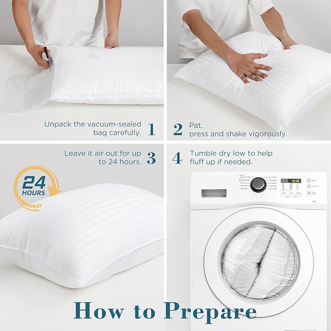 viewstar Bed Pillows King Sizes Set of 2, Hotel Quality Cooling Down Alternative Gusseted Pillows for Side, Back, or Stomach Sleepers, Striped White