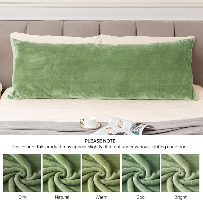 BEDELITE Body Pillow Cover with Zipper Closure, Super Soft and Cozy Fuzzy Fleece Body Pillow Case Cover 20 x 54 Inches, Sage Green