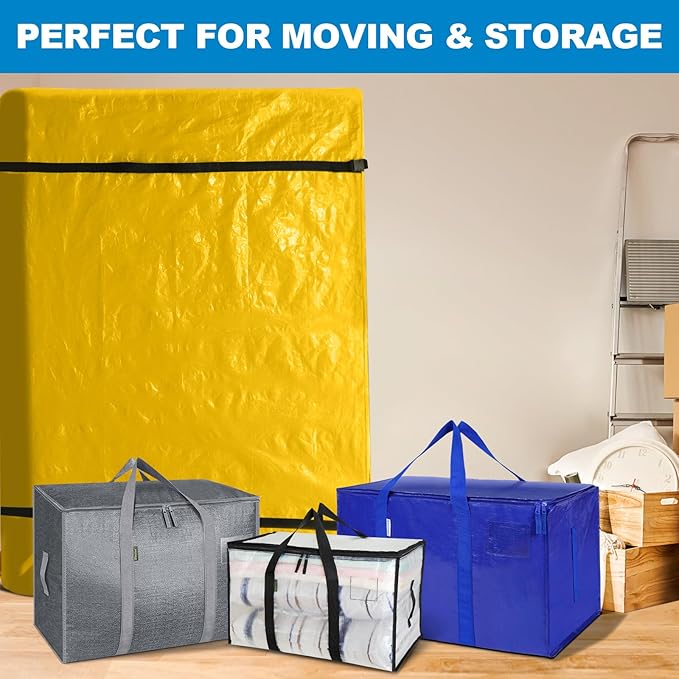 TICONN Mattress Bags for Moving, Heavy Duty Cali King Mattress Cover Storage Bag with Full-Around Handle and Adjustable Buckles (Yellow, Cali King)