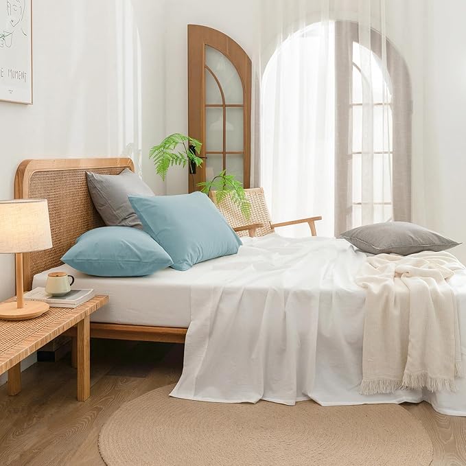 BESTOUCH 100% Washed Cotton Pillowcase for Hair and Skin Linen Feel Soft Comfortable Breathable 2 Set Pillow Case with Envelope Closure Solid Hushed Green King 20x36 Inches