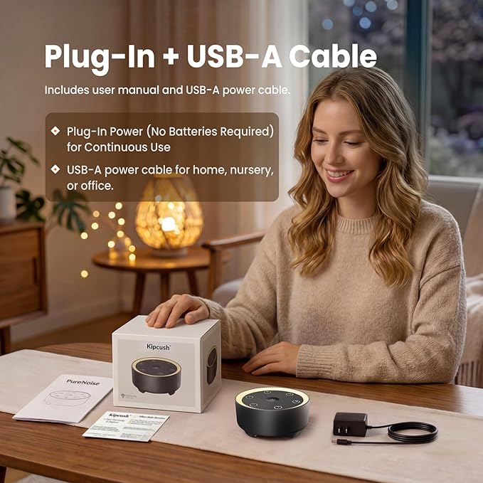 Kipcush Sleep Sound Machine - 21 High-Fidelity Non-Looping Sounds, Portable White Noise Machine for Baby, Kids & Adults, Dimmable Night Light, 6 Auto-Off Timers, USB Powered for Travel, Home & Office