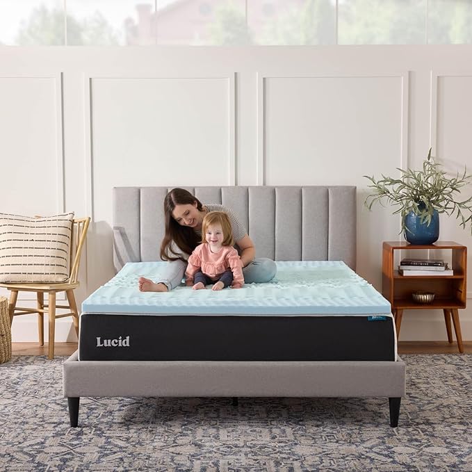 LUCID 2 Inch Gel Memory Foam Mattress Topper, Full size – 5 Zones – Cooling Gel Infusion – CertiPur Certified Foam