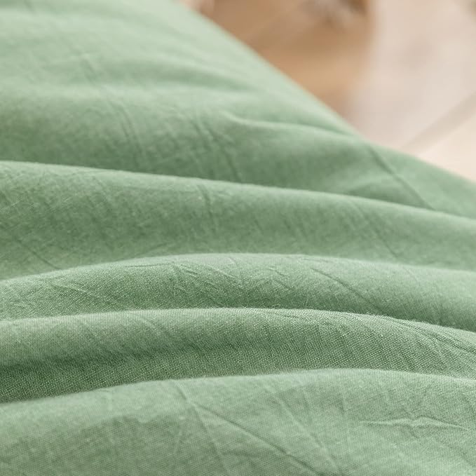 BESTOUCH Duvet Cover Set 100% Washed Cotton Linen Feel Super Soft Comfortable Chic Lightweight 3 PCs Home Bedding Set Light Grass Green Queen