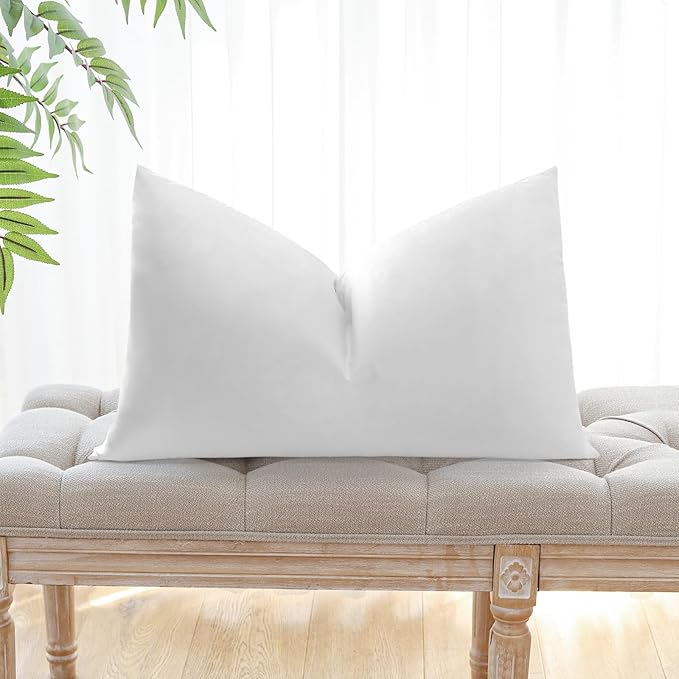 OTOSTAR Pack of 1 Down and Feather Throw Pillow Inserts, 12 x 20 Soft Fluffy Pillow Inserts with 100% Cotton Cover Decorative Pillows for Sofa Couch Bed-White