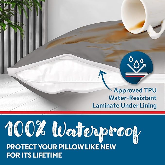 Guardmax Jersey Knitted Pillow Protector with Zipper Standard Size - 4 Pack -100% Waterproof, Bed Bug Proof, Dust Mite Proof, & Hypoallergenic Pillow Covers - Premium Zippered Pillow Cases. (20 X 26)