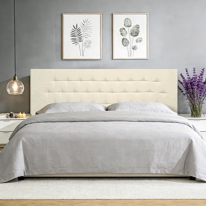 Upholstered Headboard King Size, 75" x 23" Easy No-Tools Wall Mounted Bed Headboards, Modern Linen Button Diamond Tufted Design, Beige