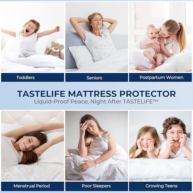 TASTELIFE Queen Size Bed Mattress Protector, Waterproof & Breathable Cooling Mattress Cover & Pad, Deep Pocket Fits 8-21”, Ultra-Soft Washable Sheet Protection