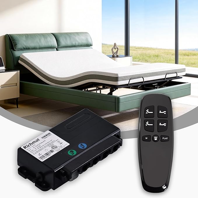 Richmat Adjustable Bed Control Box HJC18 with Bed Remote Replacement, for Round 4 Pin Head and Foot Motor Only