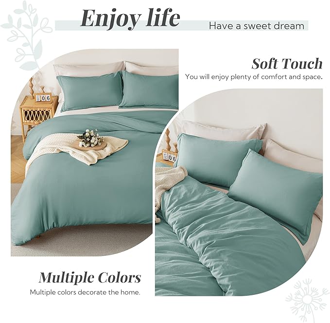 MILDLY Super Soft Duvet Cover - 100% Washed Microfiber Teal Blue Comforter Cover Set 3 Pieces with Zipper Closure & Corner Ties (No Comforter)