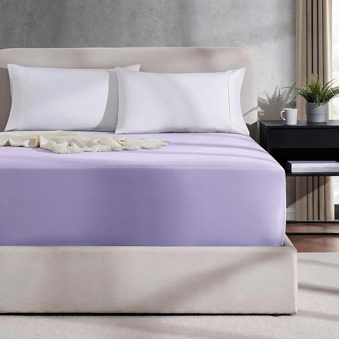 Nestl 4 Pack Lavender Fitted Sheet Extra Deep Pocket, Hotel Luxury Cal King Fitted Sheet Only Easily Fits 18 to 24 Inch Mattress, Super Soft, Wrinkle-Free and Breathable with Corner Straps