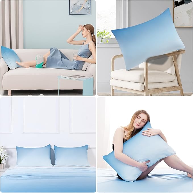 LUXEAR Cooling Pillow Cases, 2 Pack Queen Size Arc-Chill Q-max > 0.5 Gradient Cool Pillowcases for Hair Skin,Breathable Silky Cooling Summer Pillow Cover for Hot Sleepers & Night Sweats- Gradient Blue