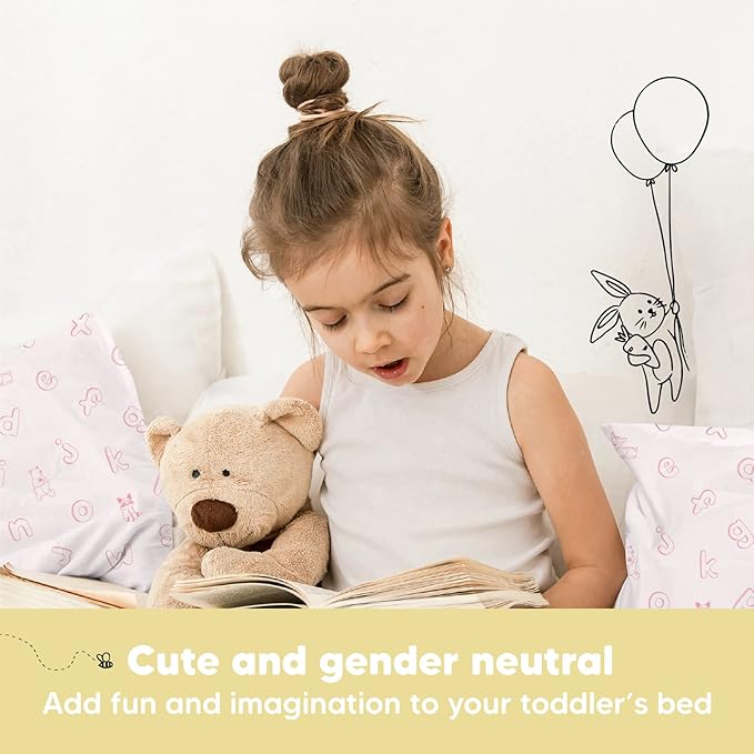 Toddler Pillow with Pillowcase - 13x18 My Little Dreamy Kids Travel Bed Pillows for Sleeping, Organic Cotton Small Pillowcase, Soft & Breathable, Machine Washable, Toddlers 2-5 (ABC Land Rose)