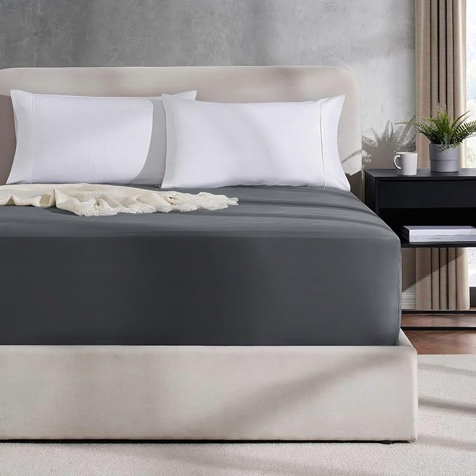 Nestl 4 Pack Grey Fitted Sheet Extra Deep Pocket, Hotel Luxury QueenFitted Sheet Only Easily Fits 18 to 24 Inch Mattress, Super Soft, Wrinkle-Free and Breathable with Corner Straps