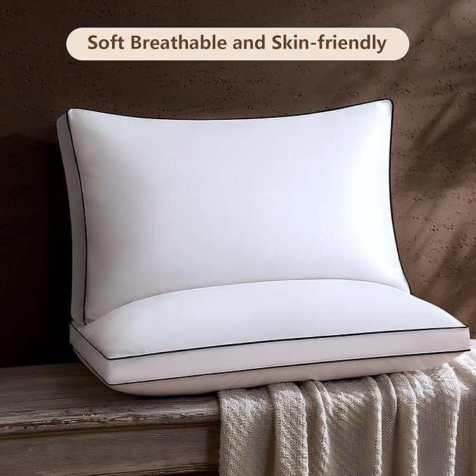 Feather Down Pillows Queen Size Set of 2 Pack, Luxury Hotel Collection Bed Pillows for Sleeping, Fluffy Soft Medium Firm Down Surround Gusseted Pillows for Side Back Stomach Sleepers 20 x 30 in