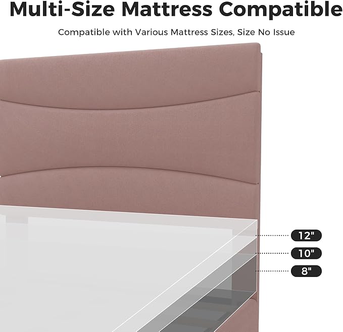 GarveeHome Twin XL Modern Upholstered Bed Frame with Soft Padded Headboard,Sturdy Metal Steel Slat Support, Noise-Free Quiet Design,Easy Assembly,Heavy Duty Stable Bed Frame(Pink)