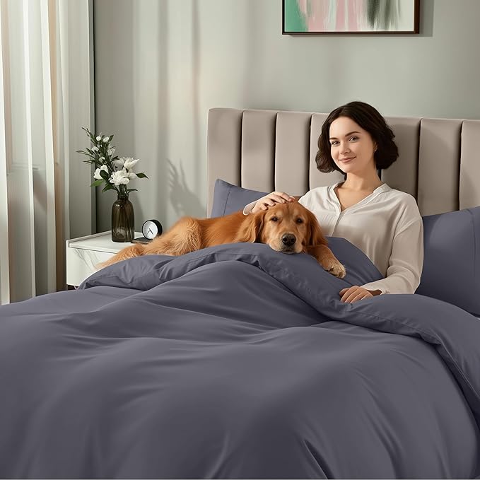 Utopia Bedding Duvet Cover King with Fitted Sheet (78x80) - 2 Pillow Case King - All Season Luxury Bed in a Bag with Zippered Duvet Cover - No Comforter (Grey)