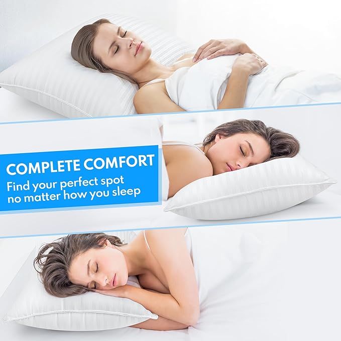Standard Size Bed Pillows Set of 2 - Breathable Premium Down Alternative Pillows for Side, Back, and Stomach Sleepers Hotel Quality Fluffy Soft Microfiber Fill Cooling Skin-Friendly