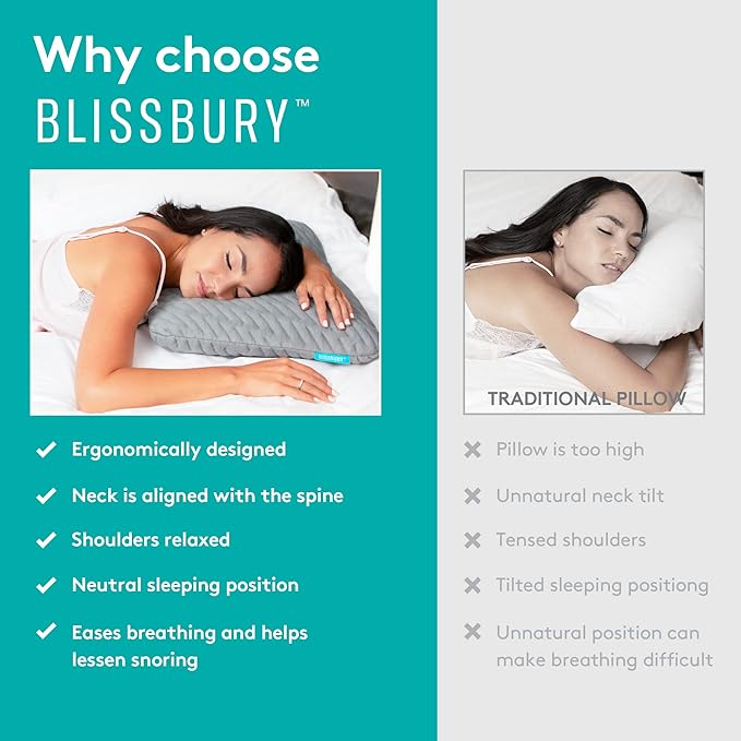 BLISSBURY Thin Pillow for Stomach Sleeper – 2.2" Ultra Flat Memory Foam | Super Thin Low Loft Support for Belly Sleepers | Best Pillow for Neck Alignment and Front-Sleeping Comfort