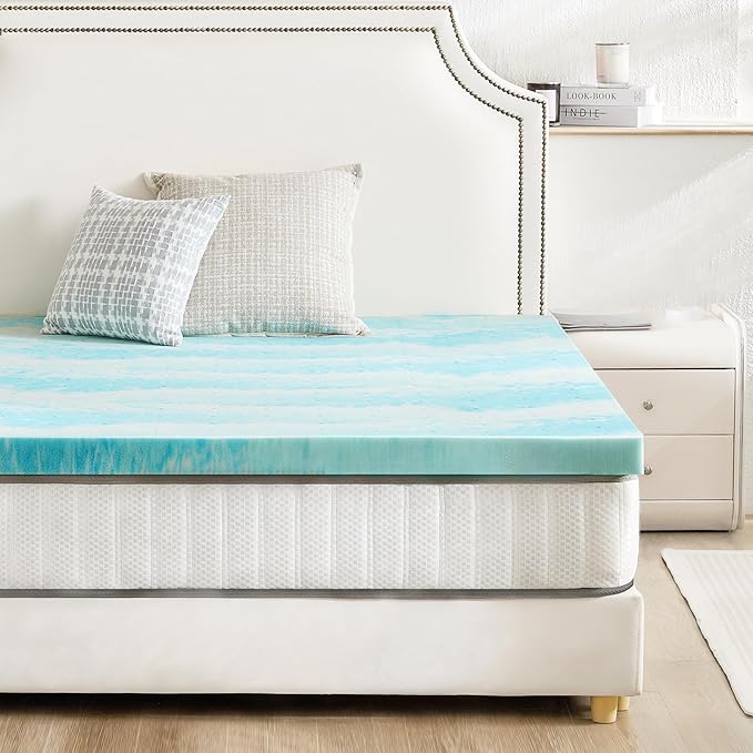 Sweetcrispy Mattress Topper King, 3 Inch Thick Memory Foam Gel Infused Cooling Toppers Pad for King Size Bed, Sleeper Sofa, RV, Camper, CertiPUR US Certified, Ventilated and Breathable