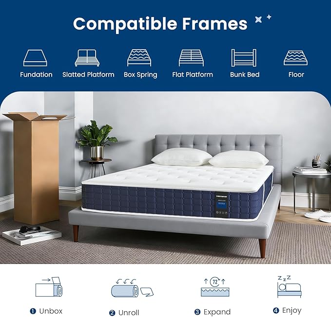 Coolvie Twin Mattress, 10 Inch Twin Hybrid Mattress in a Box, Pocket Innerspring Pillow Top Mattresses for Pressure Relief, Cooling Twin Size Mattress with Certified Memory Foams, Medium Firm Feel