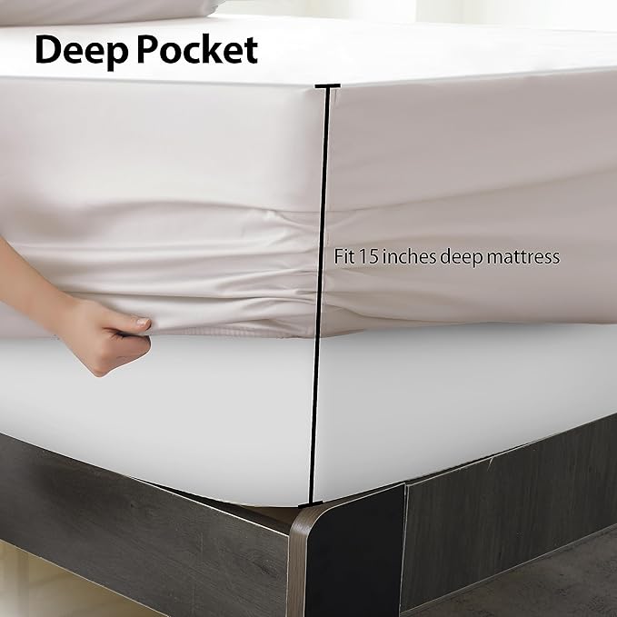 2-Pack Pure Cotton Fitted Sheet Full Size, 600 Thread Count 16" Deep Pocket Egyptian Cotton Fitted Sheet (2pcs, Full, Light Beige)