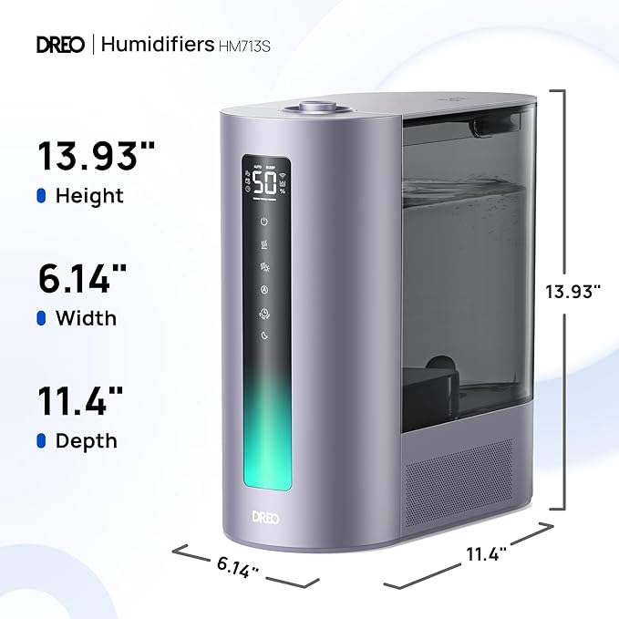 DREO 6L Humidifiers for Bedroom, Smart Warm & Cool Mist for Large Room, 60Hr Quiet Runtime for Baby, Plant, Humidity Sensor, Indicator Light, 12H Timer, Google/Alexa, Purple