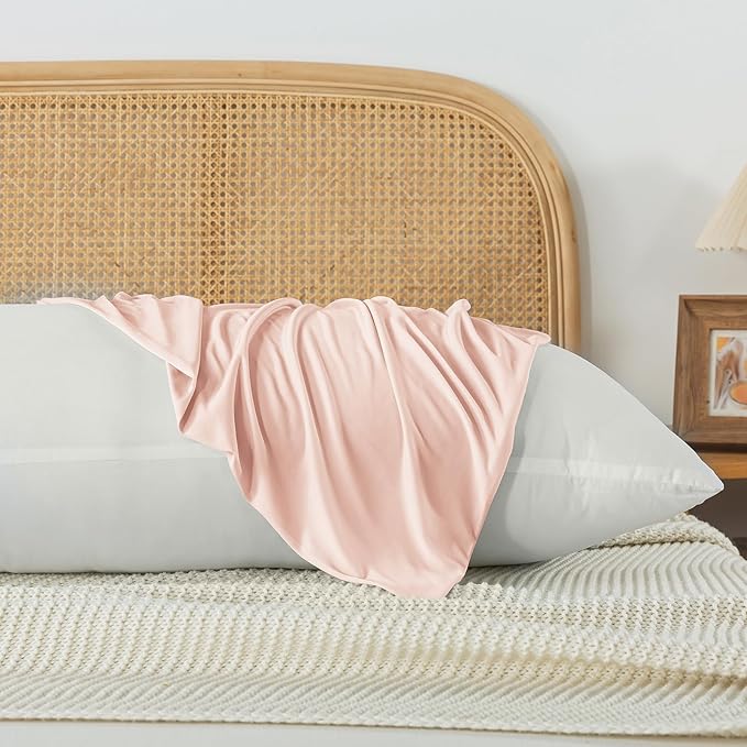 WhatsBedding Body Pillow Cover Cooling Fabric, Long Pillowcase Breathable & Skin-Friendly, Zipper Closure - Pink (20x54 inch)
