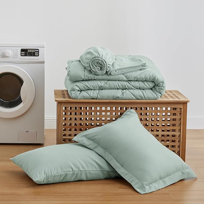 Love's cabin Twin XL Comforter Set Aqua, 5 Pieces Twin XL Bed in a Bag, All Season Bedding Sets with 1 Comforter, 1 Flat Sheet, 1 Fitted Sheet, 1 Pillowcase and 1 Pillow Sham | Soft, Breathable, Lightweight, Comfortable