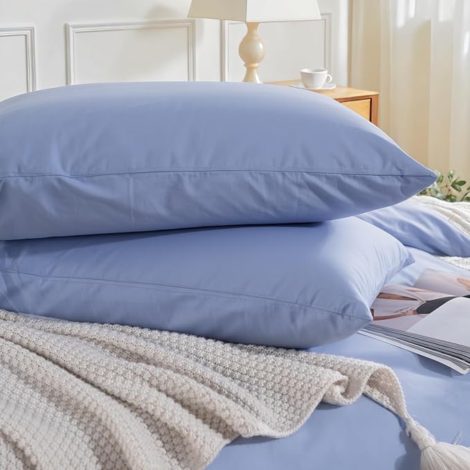 NEXHOME PRO Twin Duvet Cover Set, 100% Washed Cotton with Linen-Like Texture, Natural Organic, Breathable & Comfortable, Includes Home Bedding Set Baby Blue (No Comforter) 6890