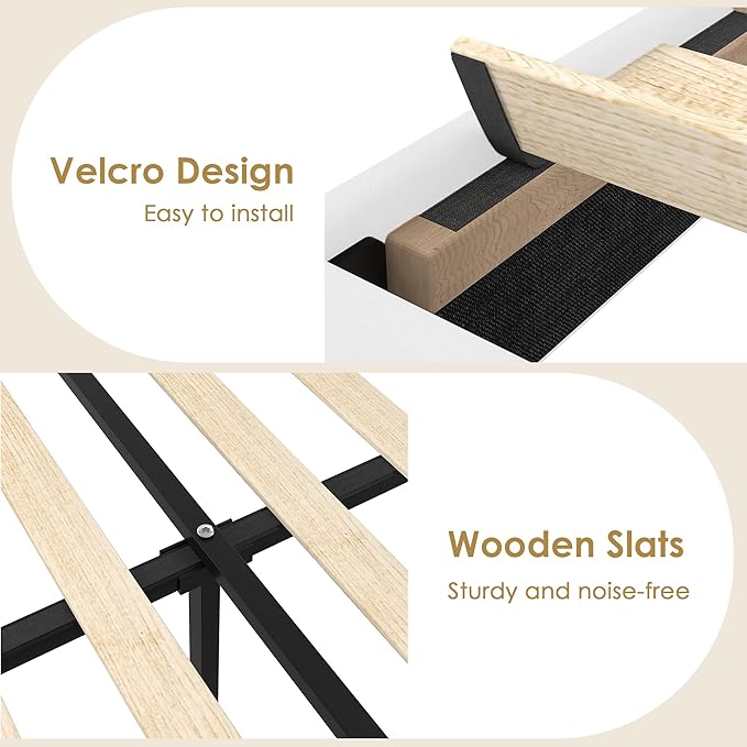 VECELO Full Size Platform Bed Frame with Height Adjustable Upholstered Headboard, Modern Mattress Foundation,Strong Wood Slat Support, No Box Spring Needed, Easy Assembly,White