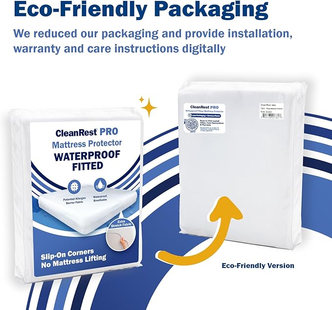 CleanRest Waterproof Mattress Fitted Sheet Protector, Ultimate Defense Against Spills and Wear, MicronOne Allergen Barrier, Breathable, Chemical-Free, Fits Mattress Depths 12" to 21" (Queen)