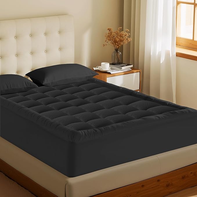 MATBEBY Full Size Mattress Pad - Cooling Breathable Mattress Topper, Quilted Fitted Mattress Protector, Pillow Top Mattress Cover with 8-21" Deep Pocket, Soft, Machine Washable, Black, 54x75 Inches
