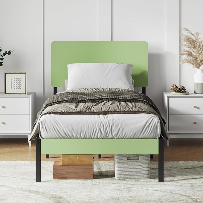 Novilla Twin Bed Frame with Modern Wooden Headboard, Easy Assembly & Noise-Free, Under-Bed Storage, Sturdy Metal Platform for Bedroom & Guest Room, No Box Spring Needed