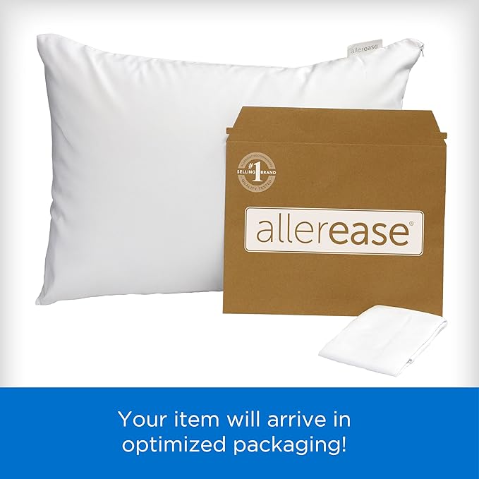 AllerEase Maximum Pillow Protector Particle Barrier Soft Comfortable Machine Washable Zippered Pillow Cover, White King Size, 2 Pack White